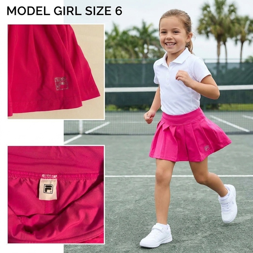 Fila Tennis Skort Girls Size 6 Pink Excellent Pleated Rhinestone Logo Activewear